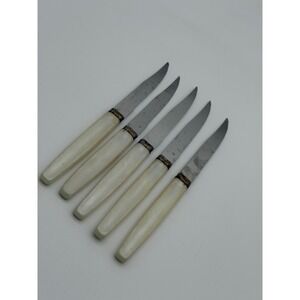 Vintage Regent Sheffield Steak Knives Set of 5 Faux Mother of Pearl England MCM